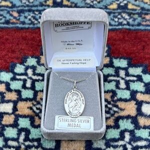 Our Lady of Perpetual Help Sterling Silver Oval Religious Medal Necklace 18”
